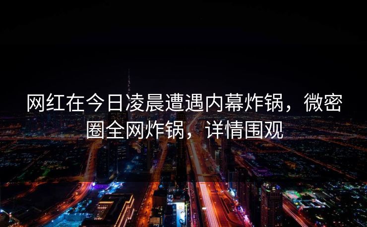 网红在今日凌晨遭遇内幕炸锅，微密圈全网炸锅，详情围观
