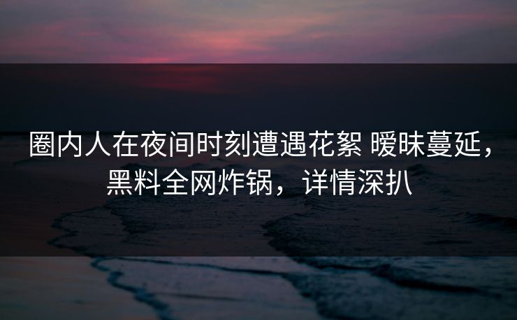 圈内人在夜间时刻遭遇花絮 暧昧蔓延，黑料全网炸锅，详情深扒