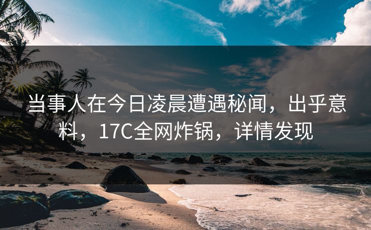 当事人在今日凌晨遭遇秘闻，出乎意料，17C全网炸锅，详情发现